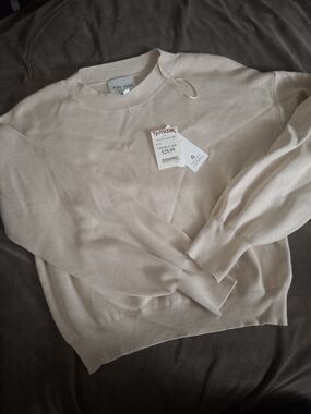Pink Rose Crewneck Sweater in Light Beige